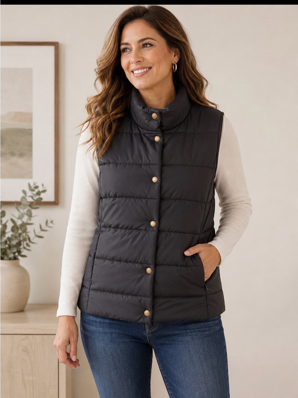 Daisy Fuentes Black Quilted Puffer Vest Size Medium
